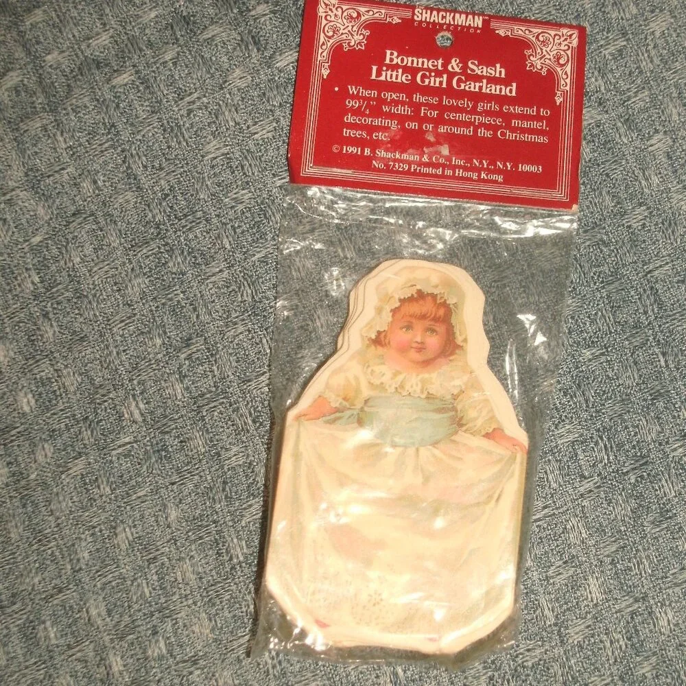 NWT Shackman Vintage Victorian Print Bonnet & Sash Little Girl Garland 99